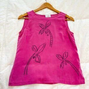 Lara Lara Pink Fuchsia 100% Silk Sleeveless Top Palm Tree Print Size Small